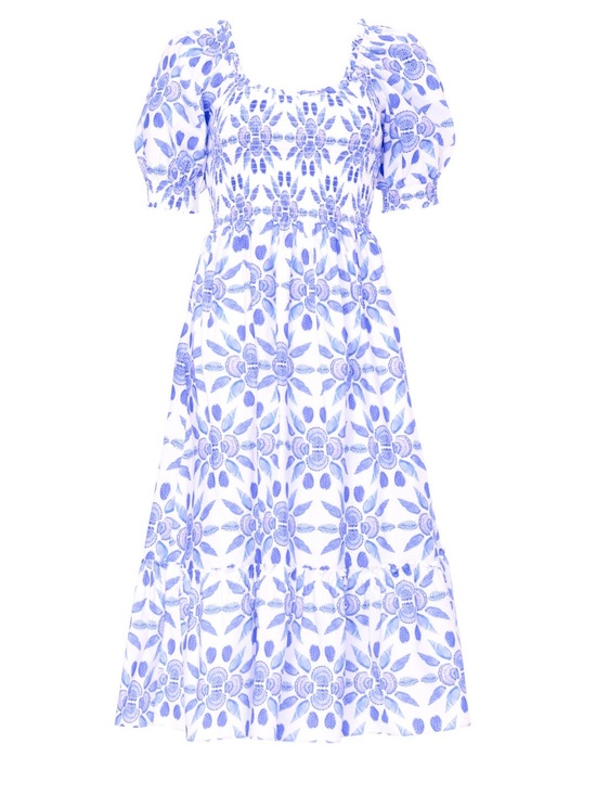 Hill House Dresses & Skirts - Hill House Blue Purple Shell Louisa Mosaic Floral Smocked Midi Dress Medium M 🐚